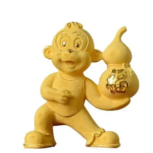 绒沙金猴子 幸福吉祥 猴年礼品24k金黄金摆件