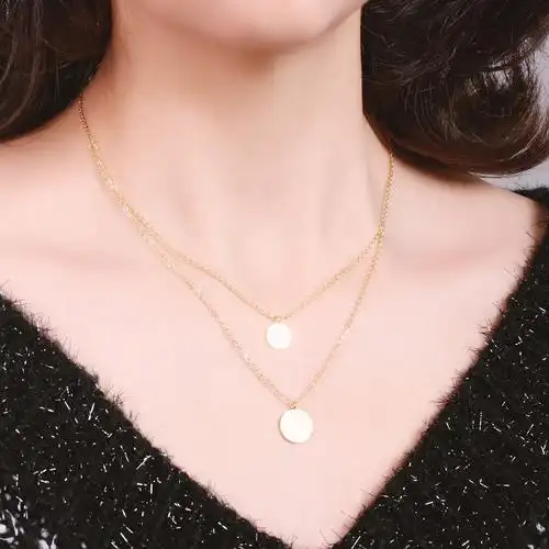 双层简约圆形项链锁骨链短款钛钢镀18k玫瑰金链子时尚饰品女x106