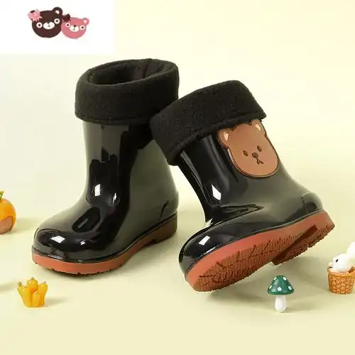 绿彩虹光儿童雨鞋男童女童雨靴水鞋女孩小学生加棉绒保暖水靴宝宝胶靴