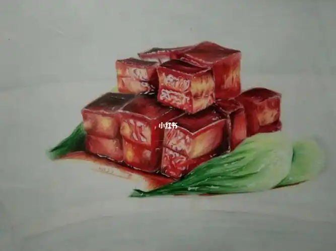 自学彩铅画临摹红烧肉