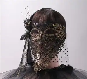 万圣节金色面纱全脸面具美女舞台蒙面歌王唱歌派对舞会成人神秘