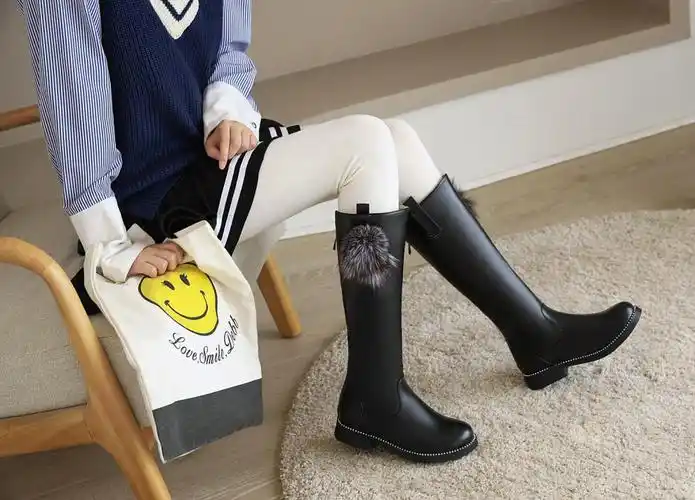 小女孩儿童长筒靴女童长靴子春秋新款公主时装高筒靴骑士靴单靴加绒