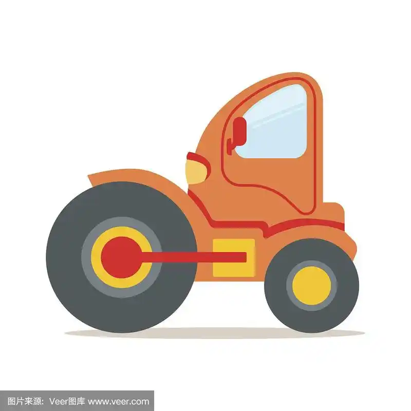 橙色压路机工程机械彩色卡通矢量插图