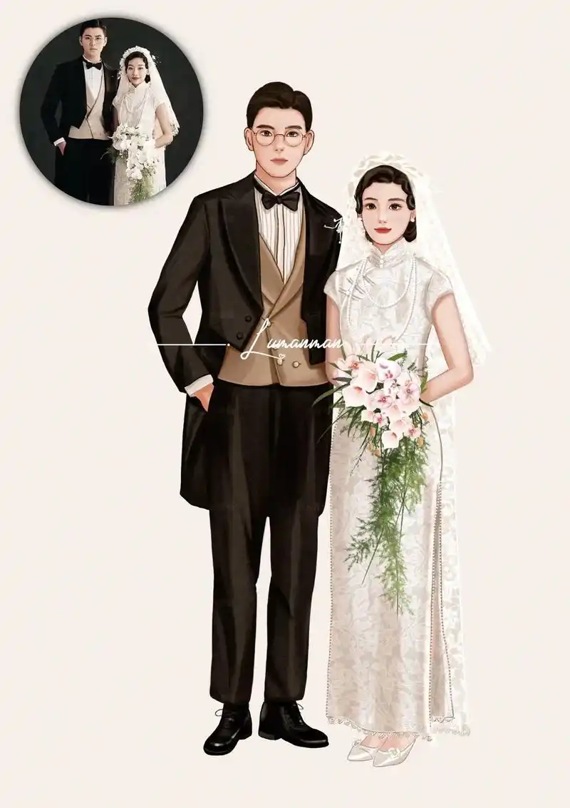 备婚清单里不容错过的民国风婚纱照手绘93.复古旧时代的经典 - 抖音