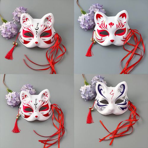 加长绸带半脸和风狐狸面具日式动漫化妆舞会彩绘古风汉服猫脸狐妖