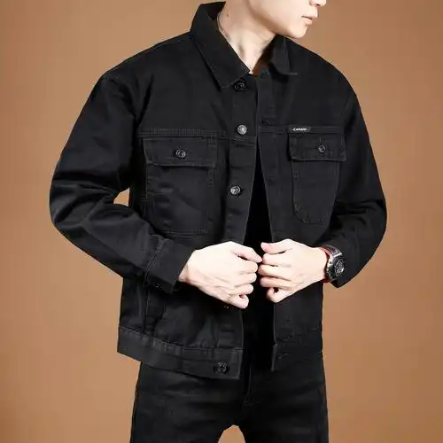 水洗黑色工装外套男士宽松春秋上衣百搭潮牌港风休闲牛仔夹克男装