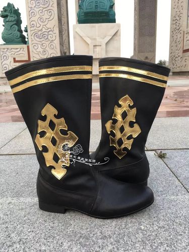 蒙古族男款靴子男士跳舞马靴蒙古皮靴手工缝金花舞蹈靴鞋皮革包邮