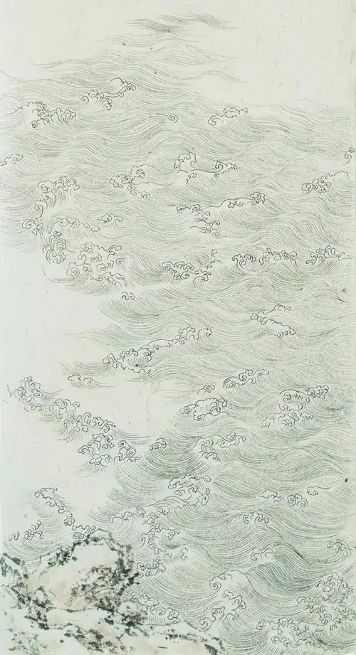 国画水墨工笔写意水图波浪纹样条屏