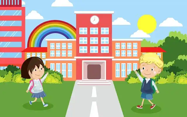 家长会彩色卡通开学季学校文具黑板海报背景卡通校园插画jpg远景学校