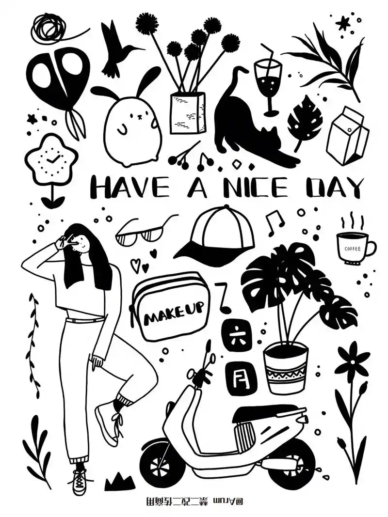 vol.63 黑白线条风插画|电子手帐素材|have a n - 抖音