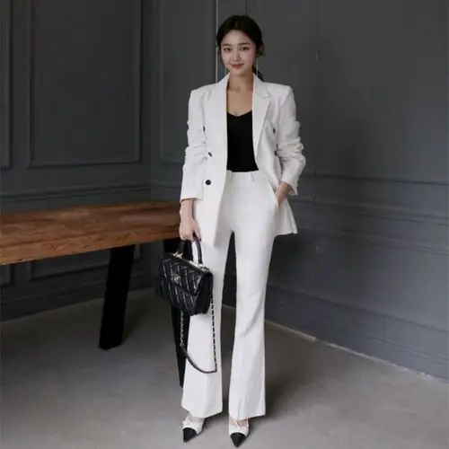 白色西装女套装_韩版ol西装套装女士正装职业修身小西服棉麻休闲时尚