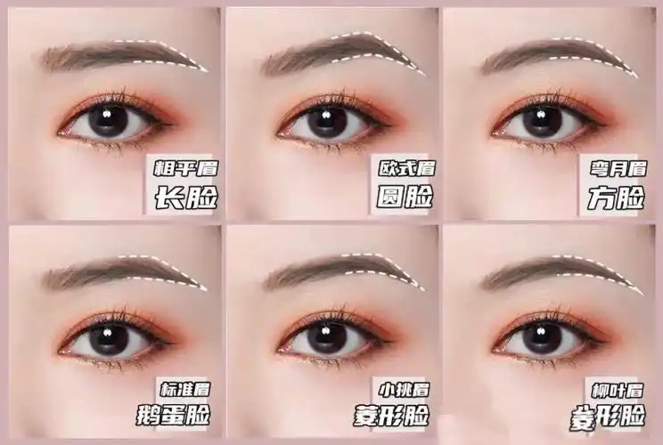 眉峰上挑,能拉长脸型;97方脸可以选择弯月眉,柔和流畅的眉形可以