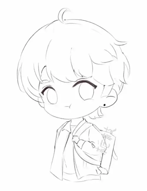 阿肯q版打卡男生线稿