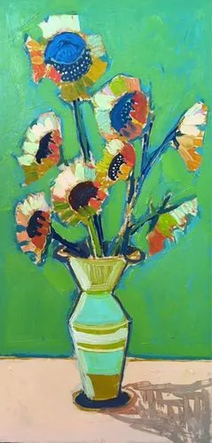 配色精美的花卉色彩画作品,瓶中花色彩画欣赏