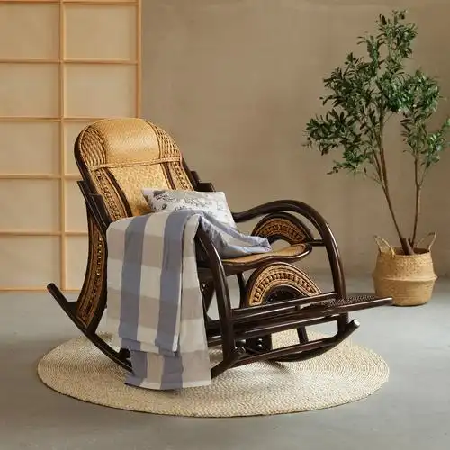 99ch藤椅摇摇椅懒人可躺睡阳台休闲天然真藤躺椅家用椅老人藤编逍