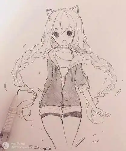 动漫人物简笔画霸气少女马克笔