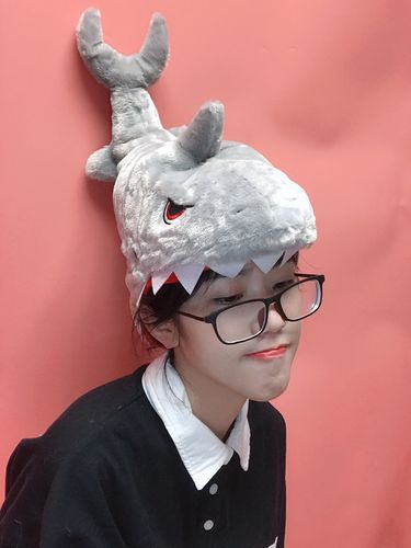日系ins可爱卡通搞怪创意张大嘴巴咬头鲨鱼头套帽子表演拍照道具