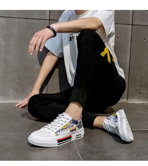 花花公子 男鞋新品春季印花潮鞋百搭帆布鞋子男生休闲鞋韩版潮流板鞋