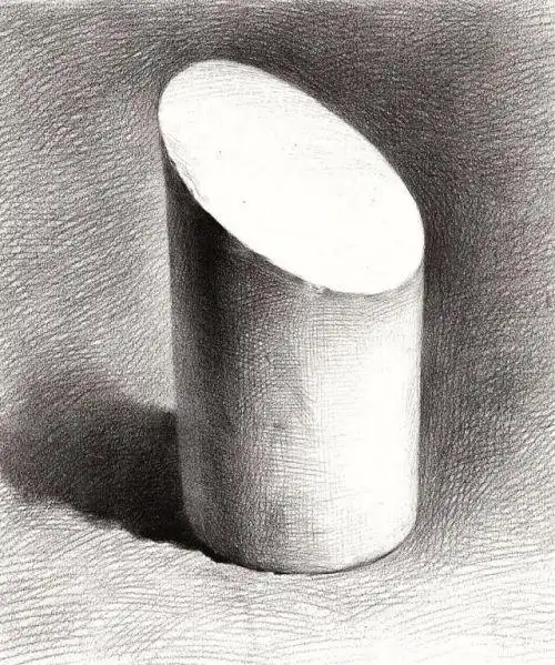 斜切面圆柱体素描步骤 素描斜切面圆柱体画法图解_素描自学网