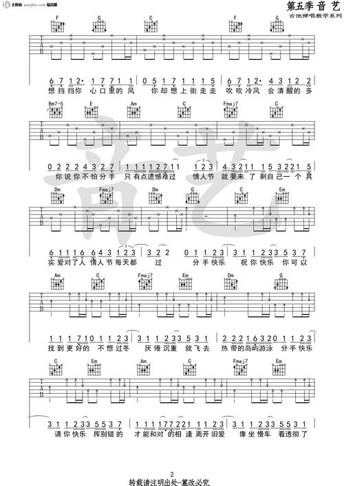 分手快乐吉他谱c调原版弹唱六线谱高清图片谱梁静茹