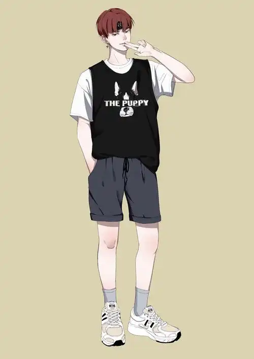 夏季服装男生全身插画板绘
