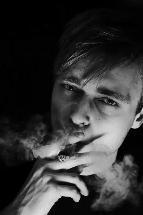 西方人,脸,头,脸颊,手,一个人,吸烟,竖图,黑白,室内,白天,正面,香烟