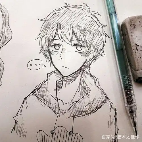 铅笔速写,可爱俏皮的卡通人物,萌萌的