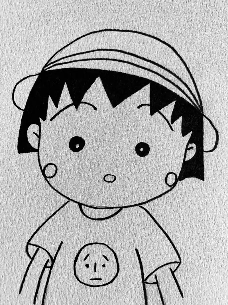 简笔画——樱桃小丸子(附过程) 可爱的樱桃小丸子#儿童简笔画# #简笔