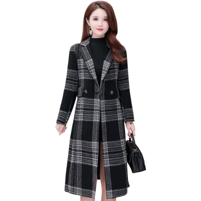 双面呢羊绒大衣女2020秋冬款中年女装中长款羊毛呢子风衣格子外套