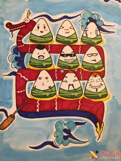 端午节儿童画《龙舟,粽子》-露西学画画