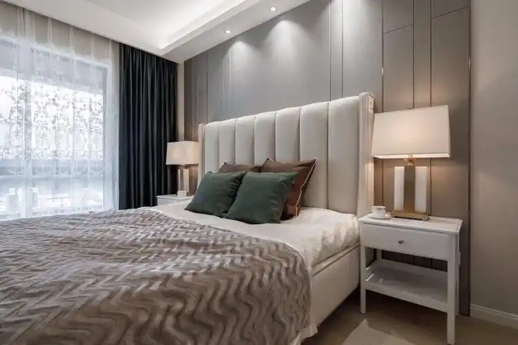 简洁大方奠定房屋装修基调,淡蓝色纹理的背景墙让空间变得再简单纯净