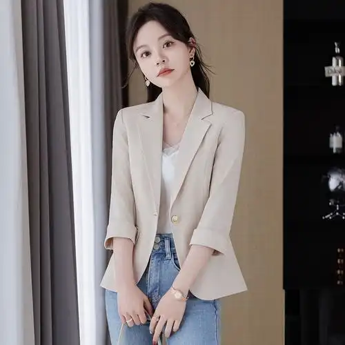 薄款休闲气质西服小西装2024新款气质小个子短款外套女夏季七分袖