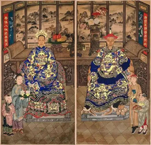 彭城郡秀萃一堂刘氏家庆图,纸本设色,178x123cm,清晚期,大观文化馆藏