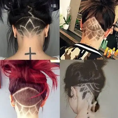 另类女生undercut发型剃掉一半头发还可以纹身