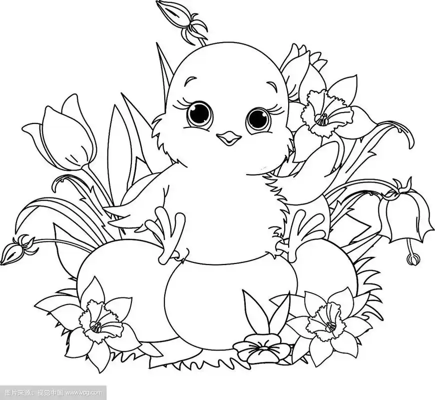复活节快乐小鸡涂色页