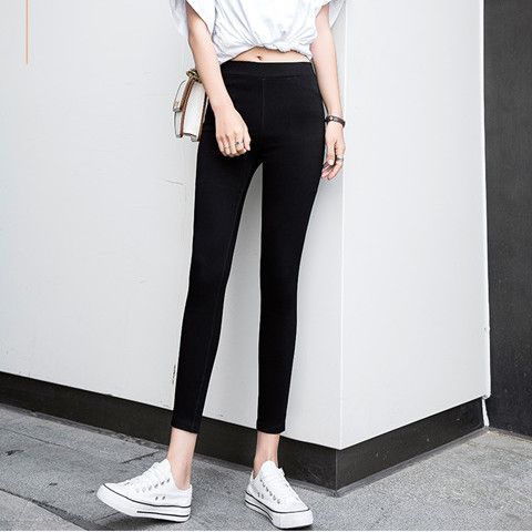 春夏新款女铅笔打底裤外穿韩版高腰黑色九分裤子紧身弹力小脚长裤