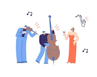 现场音乐会音乐节矢量图.音乐人演奏经典音乐平面卡通