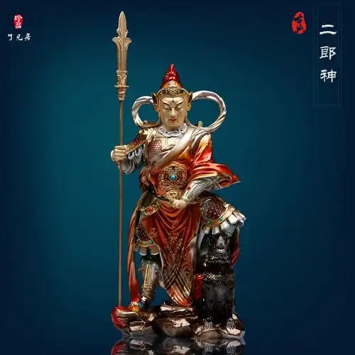 纯铜二郎神杨戬神像佛像哮天犬家用供奉二郎显圣真君天神像摆件