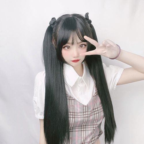 jk双马尾假发片女长发微卷绑带式直大波浪可爱软妹萝莉cos高辫子