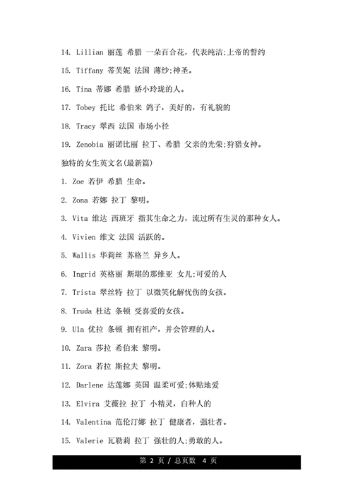 独特的女生英文名很新颖的名字doc4页