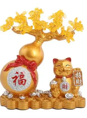欧式创意招财猫水晶发财树摆件客厅酒柜装饰葫芦存钱罐乔迁送礼品