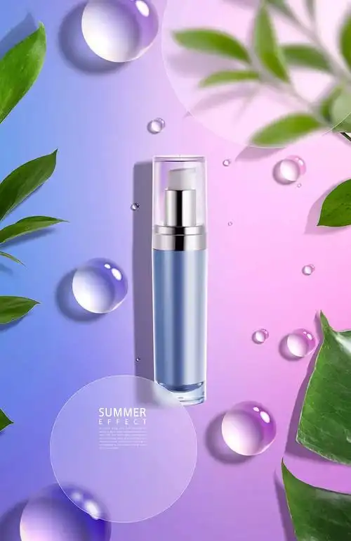 绿叶水珠夏季补水护肤品广告海报设计模板 (psd)