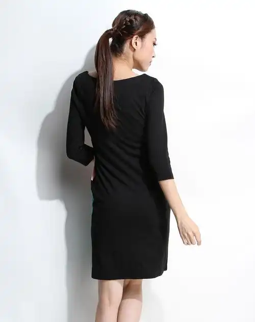 ts女装专场多色拼接修身七分袖连衣裙