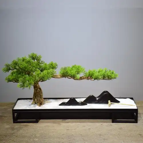仿真迎客松植物盆景日式枯山水微景观假山摆件沙盘造景室内禅意