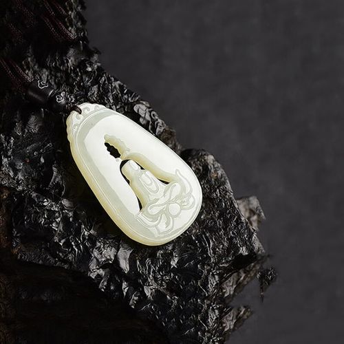 钻后和田玉悟道静心吊坠镂空精雕和田玉一心向佛悟心中有佛玉挂件 有