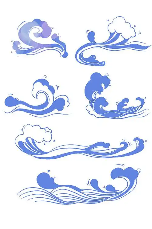 蓝色海浪波纹云海花纹矢量