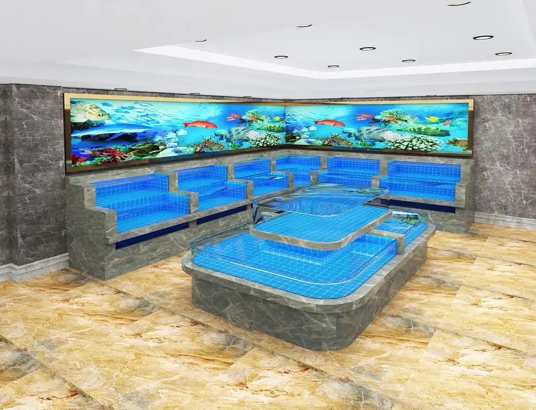 盐城 酒店 生鲜超市海鲜池鱼缸定制 免费设计效果图 15年行 - 抖音