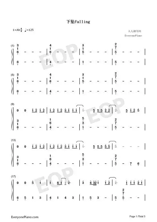 下坠falling-开口沉沦注定要单曲循环-抖音2019最火bgm双手简谱预览1