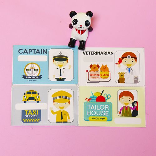 幼儿园早教儿童职业角色扮演英语不干胶教具人物名字认知卡通贴纸