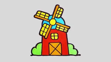 儿歌多多趣味简笔画 第335集 大风车 画一个漂亮的大风车